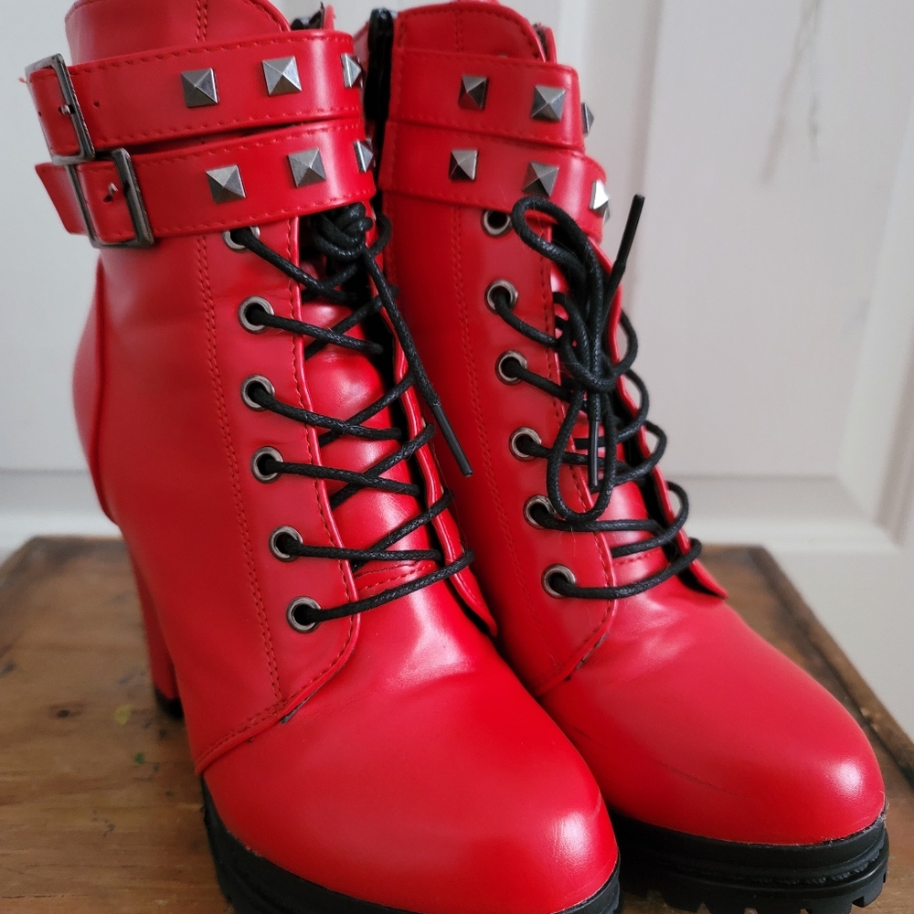 Punk Rock Red Booties with Studd